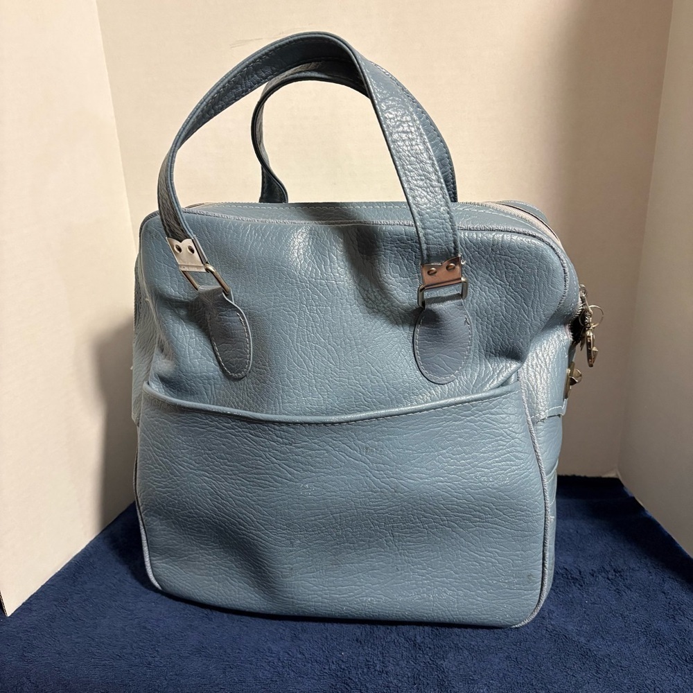 Vintage Sears Sky Blue Luggage Carry-on Bag Travel Clean Lock w/ Key - 14x13x7